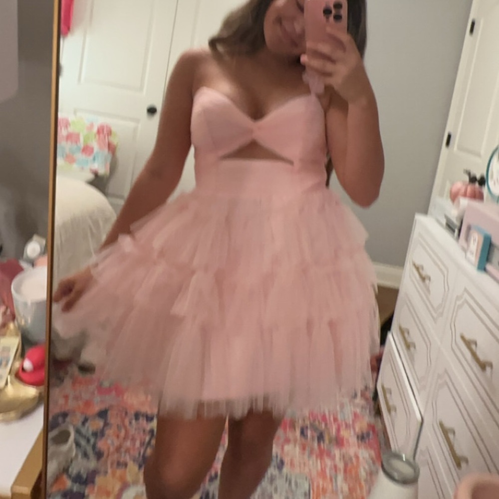 Pink Tulle Dress with Cutout Corset Tie Back